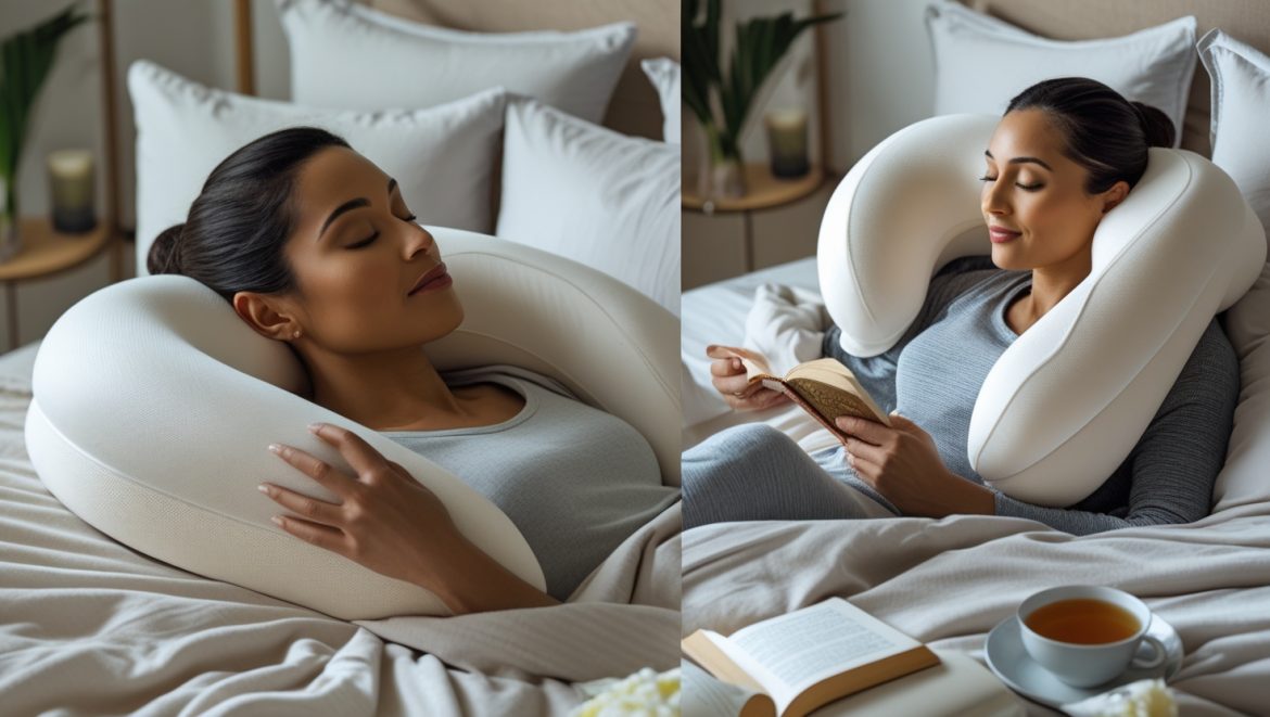 Infinity pillow for adults offering ergonomic neck and back support, ideal for sleeping and relaxation.