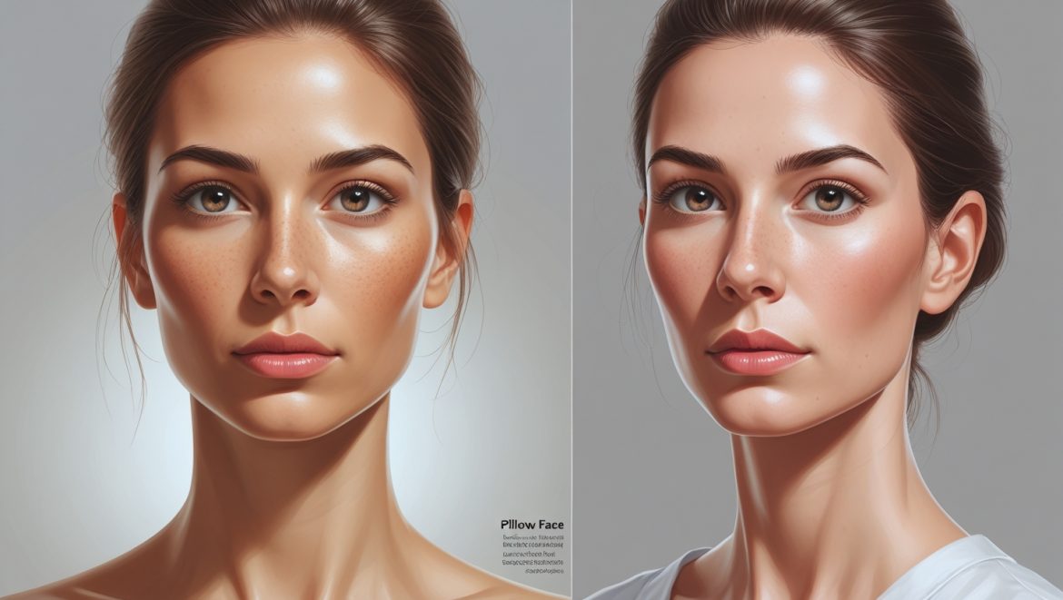 Side-by-side comparison: natural facial contours vs. pillow face from overfilled dermal fillers showing puffy cheeks and lost jawline definition